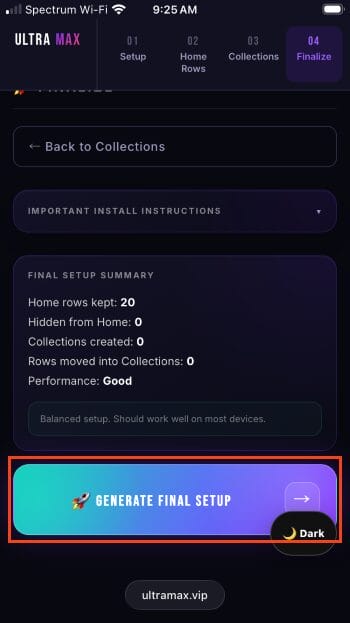 choose generate final setup