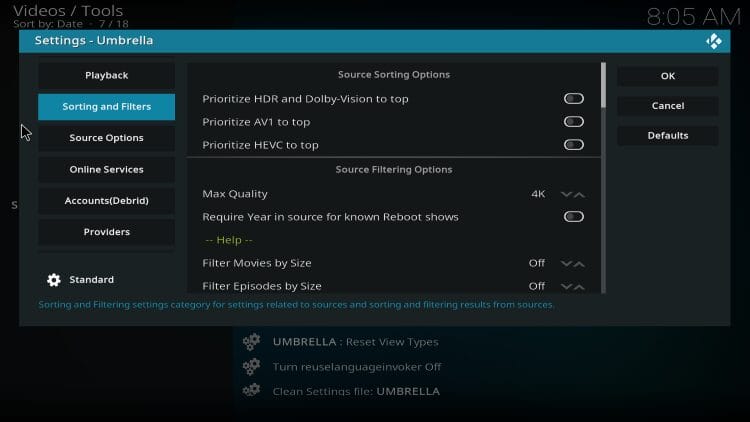 sorting and filtering in umbrella