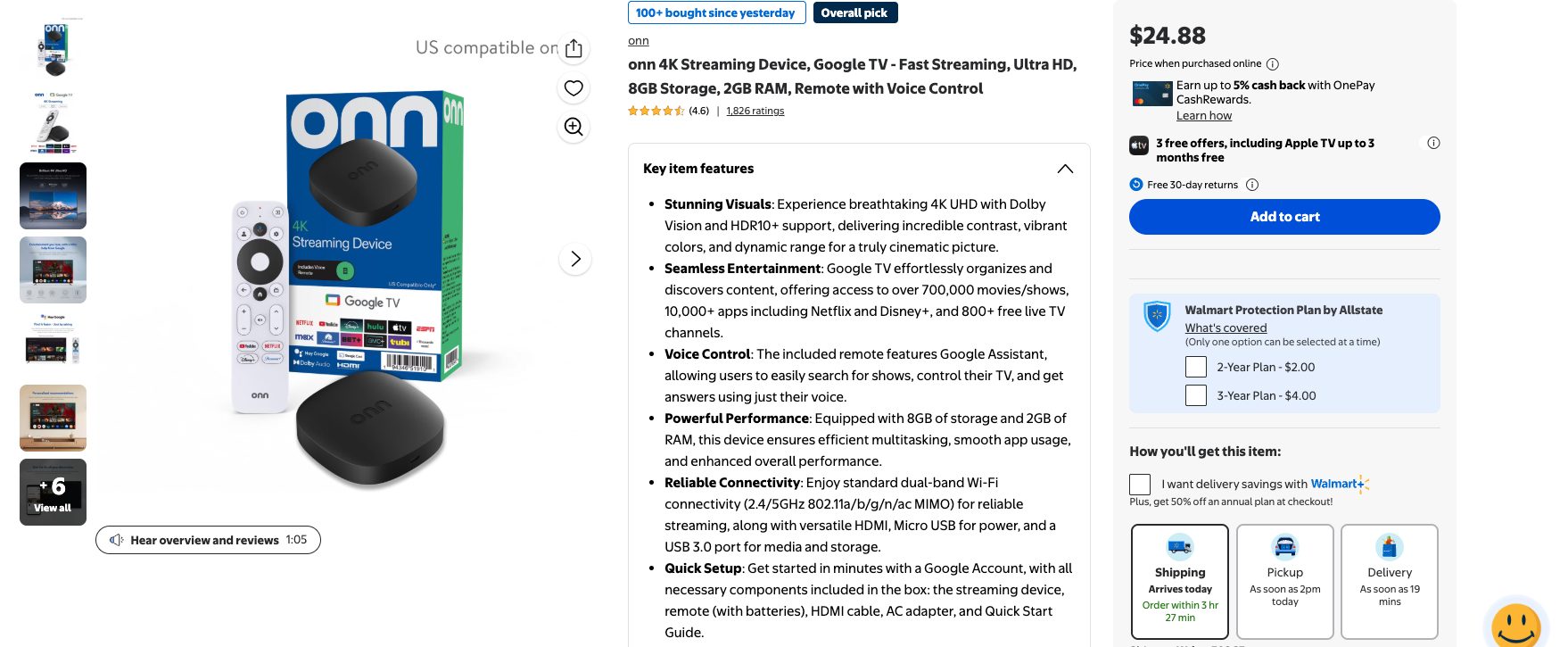 Onn 4K Box on Walmart's Website