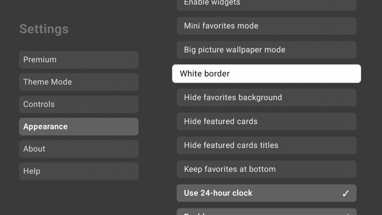 Appearance settings