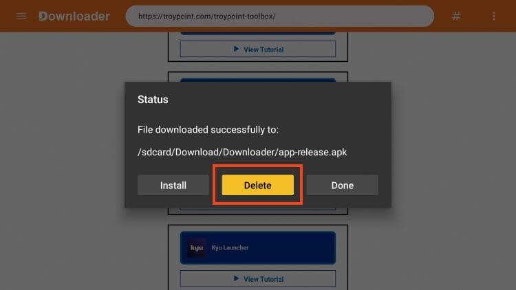 click delete to remove at4k launcher download file
