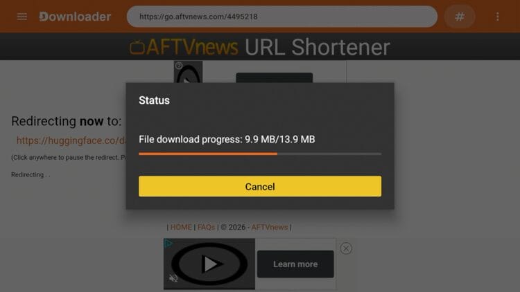 Wait a few seconds for the APK file to download.