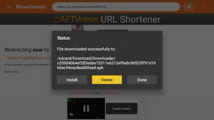 Return to Downloader and click Delete.