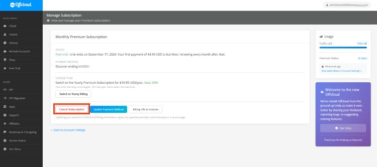 select cancel subscription