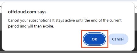 choose ok to cancel offcloud