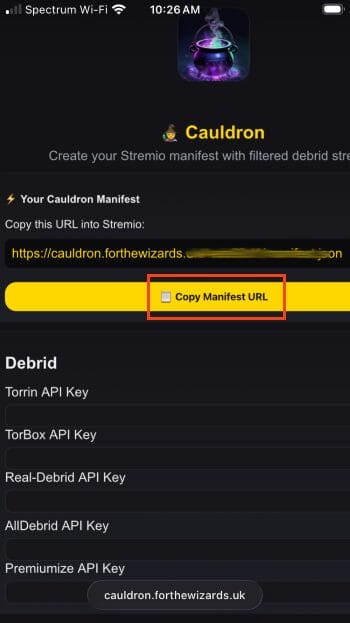 select copy manifest url
