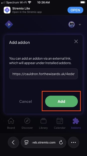 paste cauldron url and click install