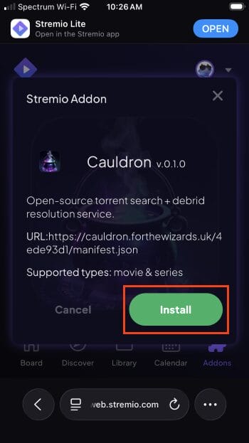 choose install