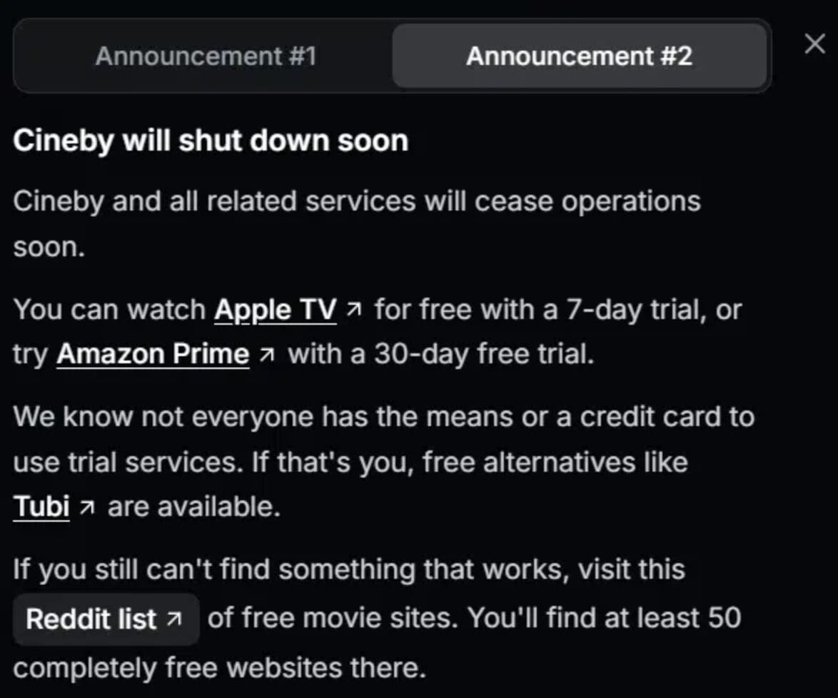 Cineby Shutdown Announcement #2