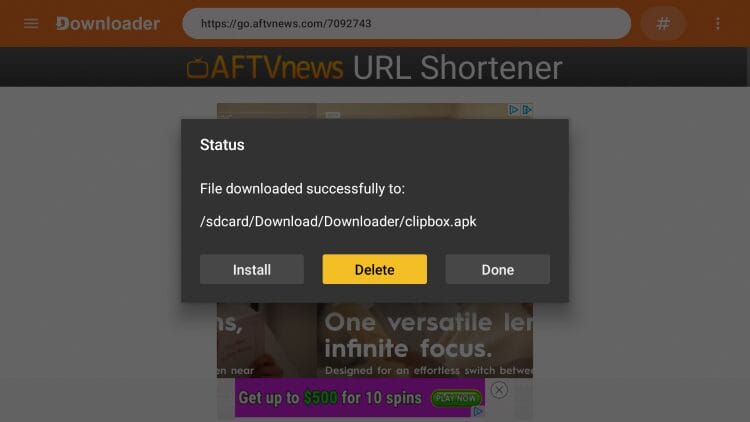 click delete