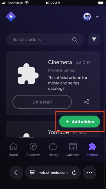 click add addon