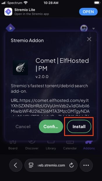 choose install