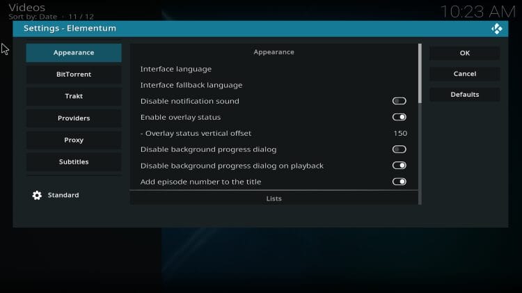 appearance settings