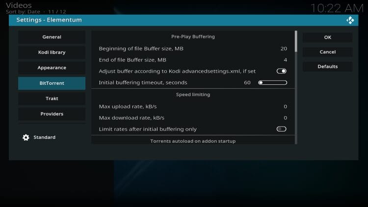 elementum kodi torrent settings