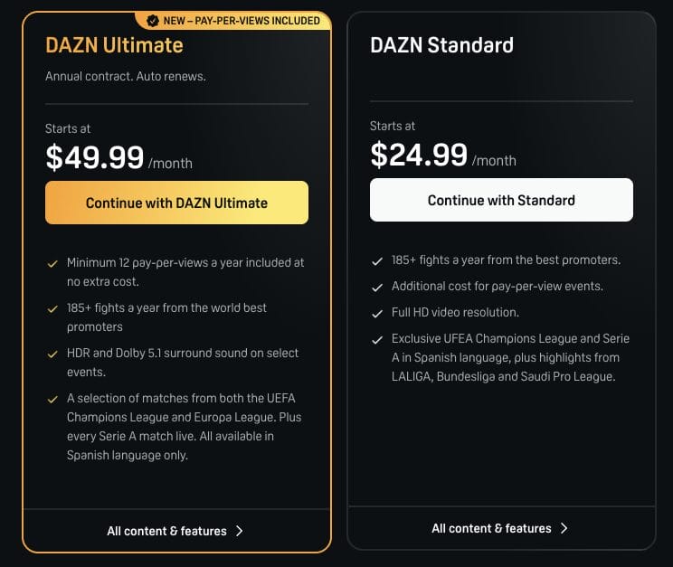 DAZN Pricing
