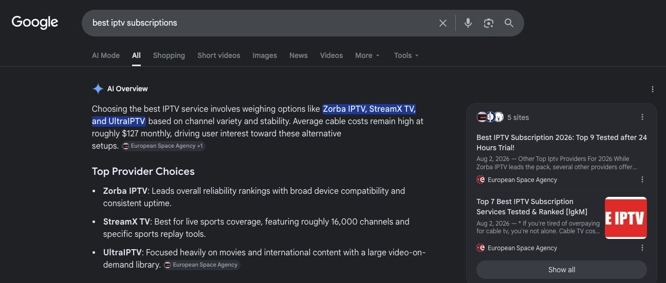 AI Search Results for 'best iptv subscriptions'