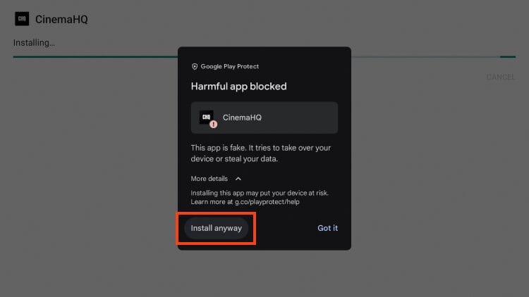 select install anyway