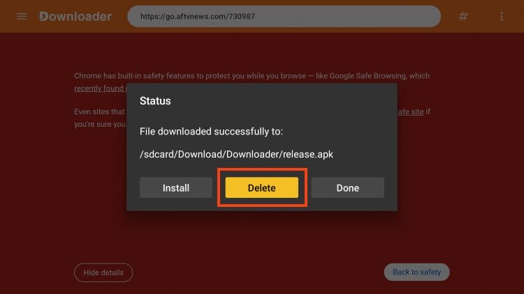click delete