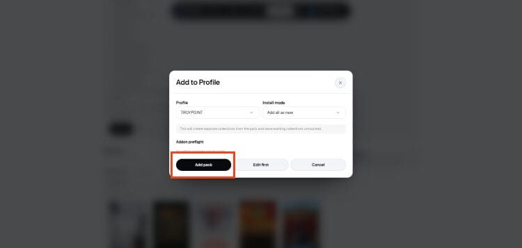 click add pack again to install nuvio collections