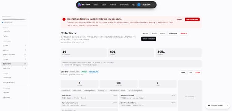 Collections listed in user profile