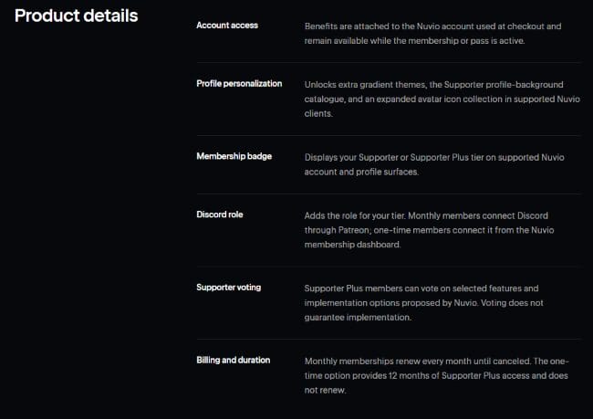 Nuvio Supporter Details