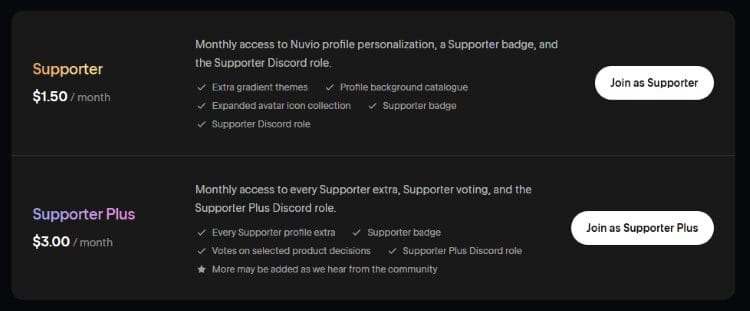 Nuvio Supporter Pricing