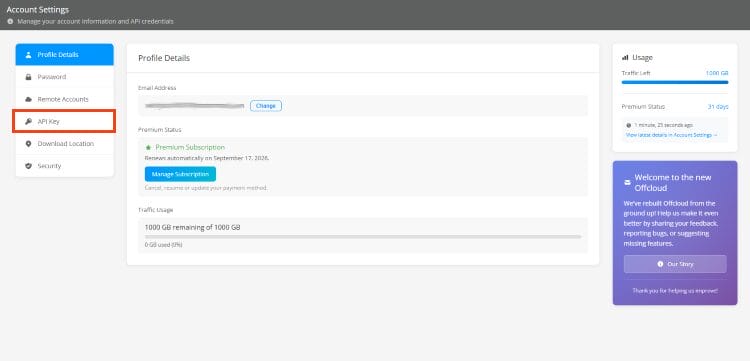 choose OffCloud API Key