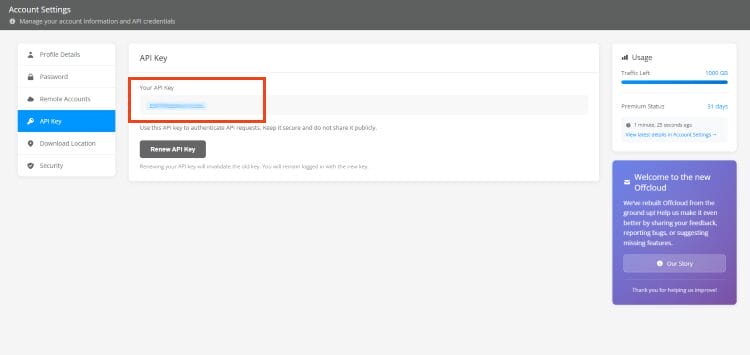 API Key is presented for your use