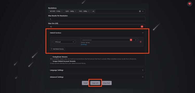 input your OffCloud API Key for APKs