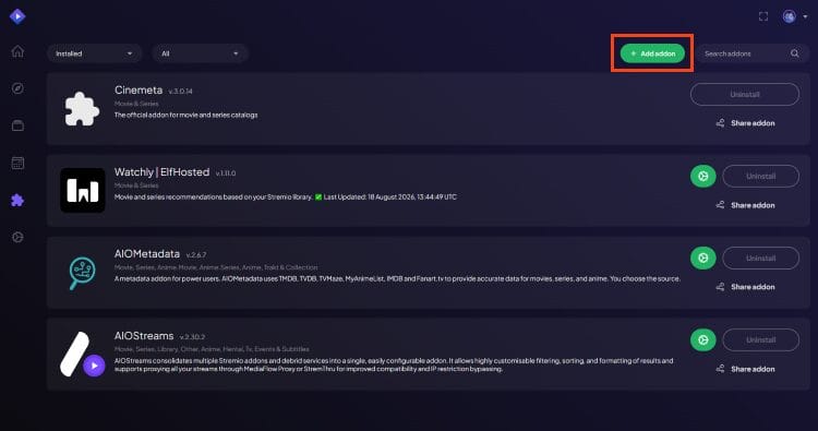 choose add addon