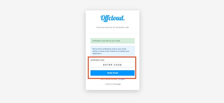 you will then be provided with the following screen to enter verification code