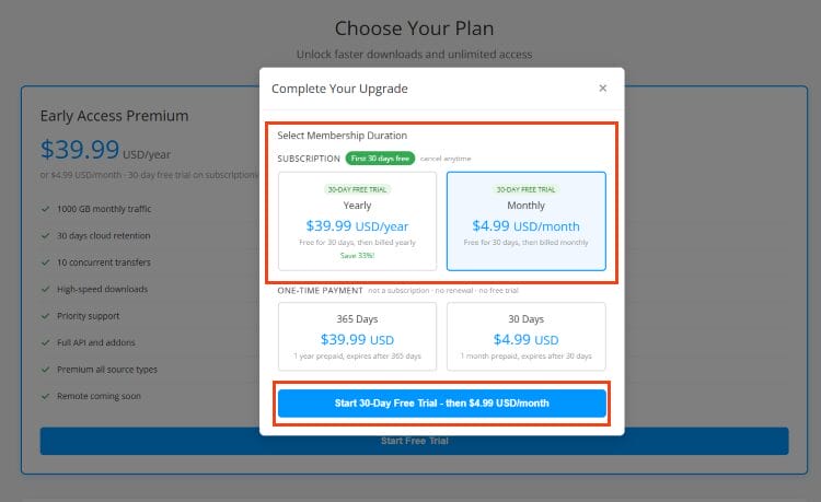 choose a subscription plan