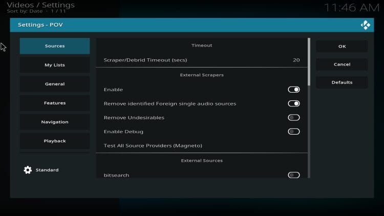 Scrapers Settings