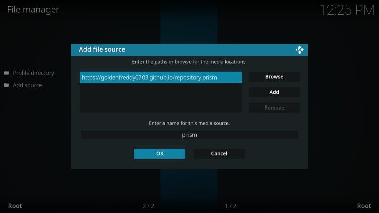 input media source for prism and click ok