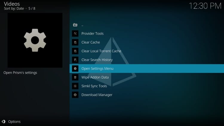 open settings menu