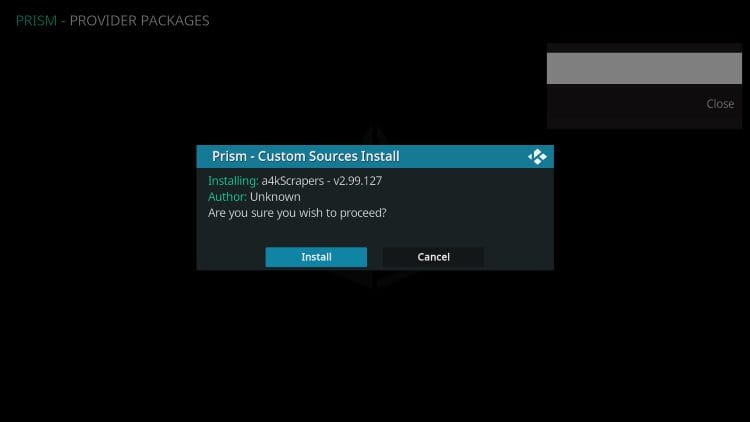 click install for prism kodi scraper
