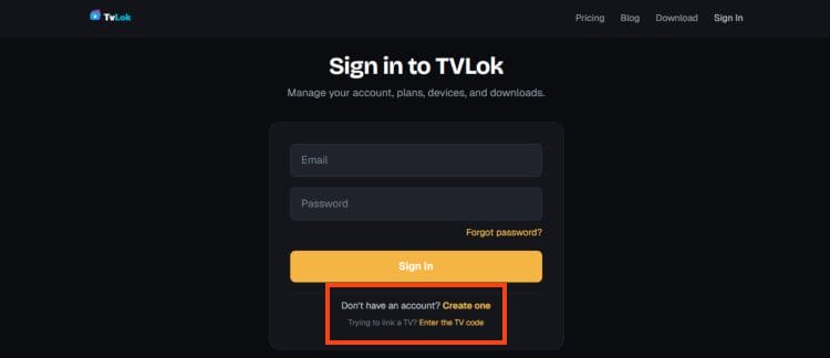 click create account