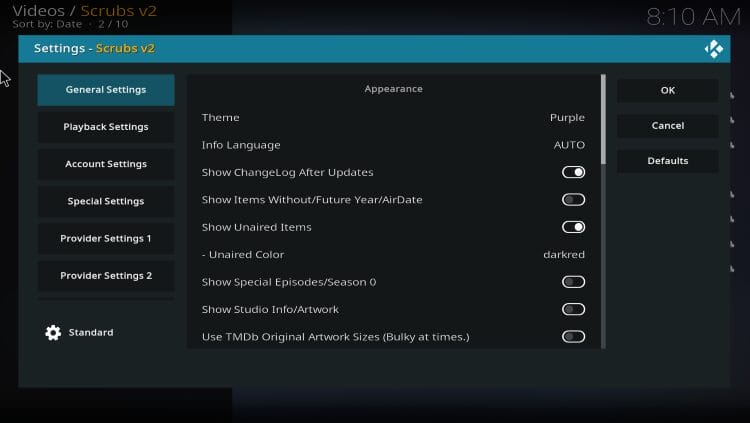 Scrubs Appearance Settings