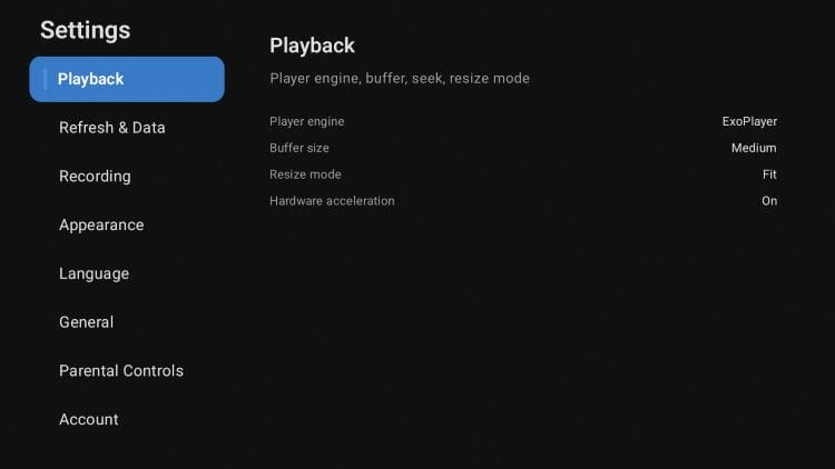 Playback settings