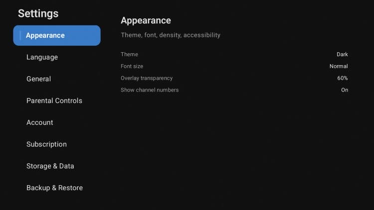 TVLok appearance settings