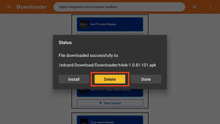 select delete to remove tvlok installation file