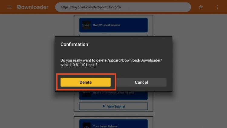 click delete again
