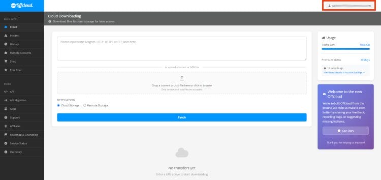 click username to cancel offcloud