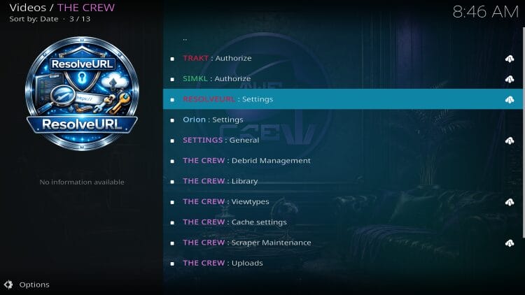 choose resolveurl settings