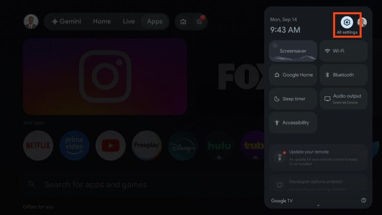 click all settings