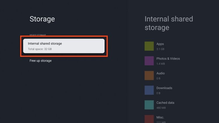 select internal shared storage
