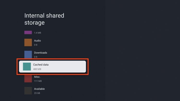 choose cached data to clear cache on android tv google tv