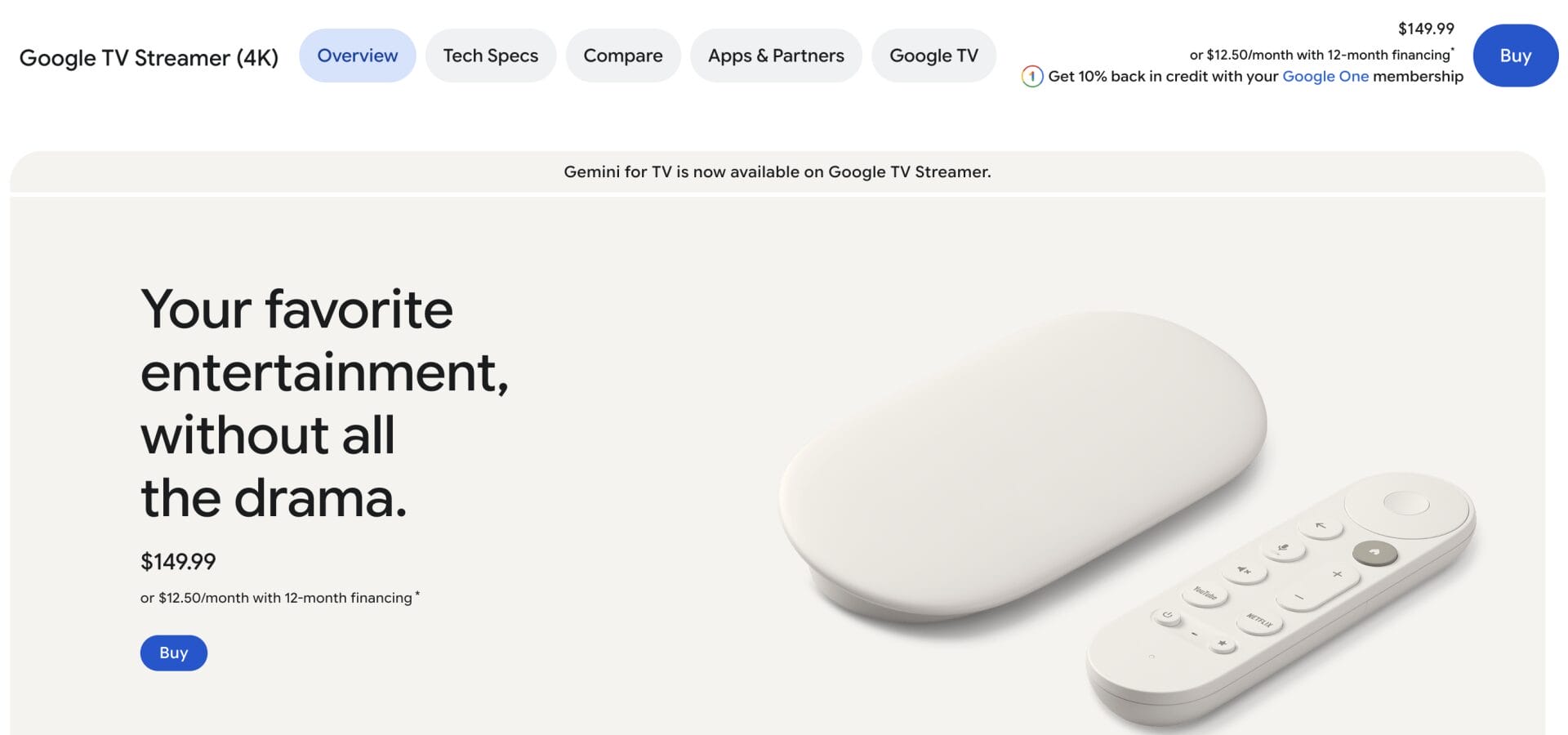 New TV Streamer Price on Google's Website