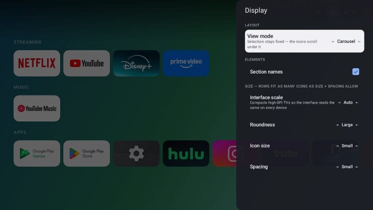 display options