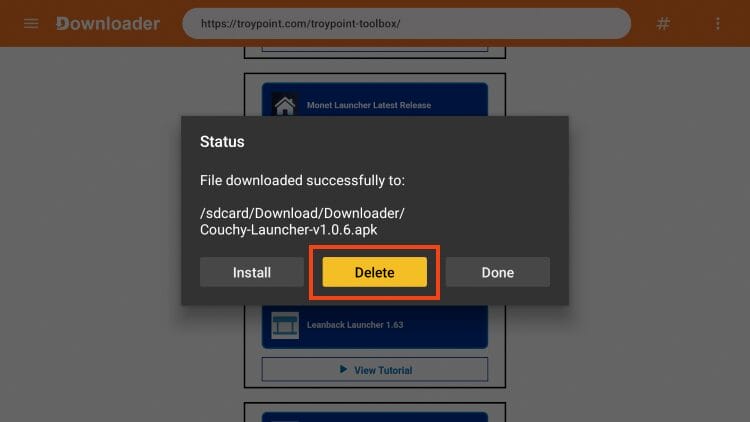 select delete to remove installation file